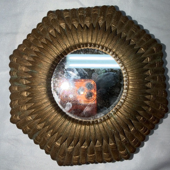 Other - Mini Vintage Gold Sunburst Wall Mirror – 6.5" Hollywood Regency Accent
